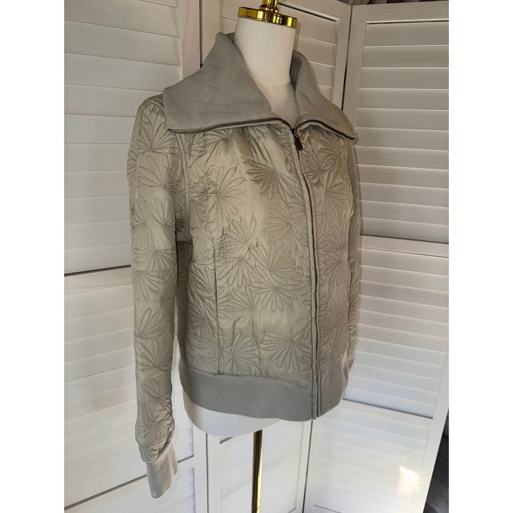 Calvin Klein Jeans Quilted Bomber Jacket Women Large Beige Floral Zip Up Size L - Picture 3 of 8